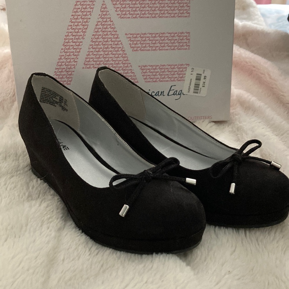 Girls black suede dress shoes